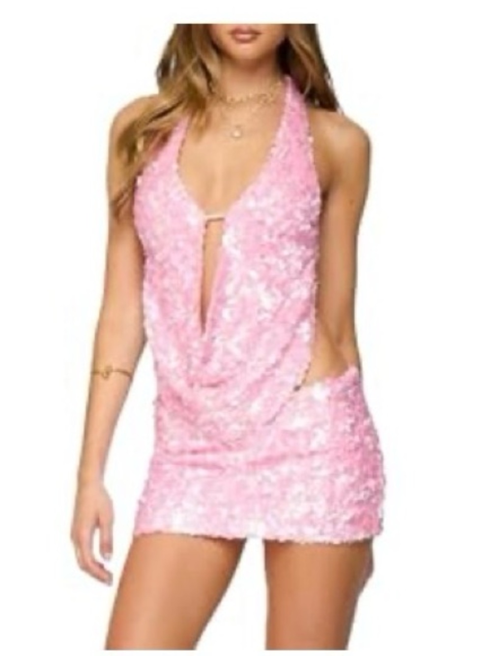 NEVER WORN Pink Sequin Halter Two Piece Set